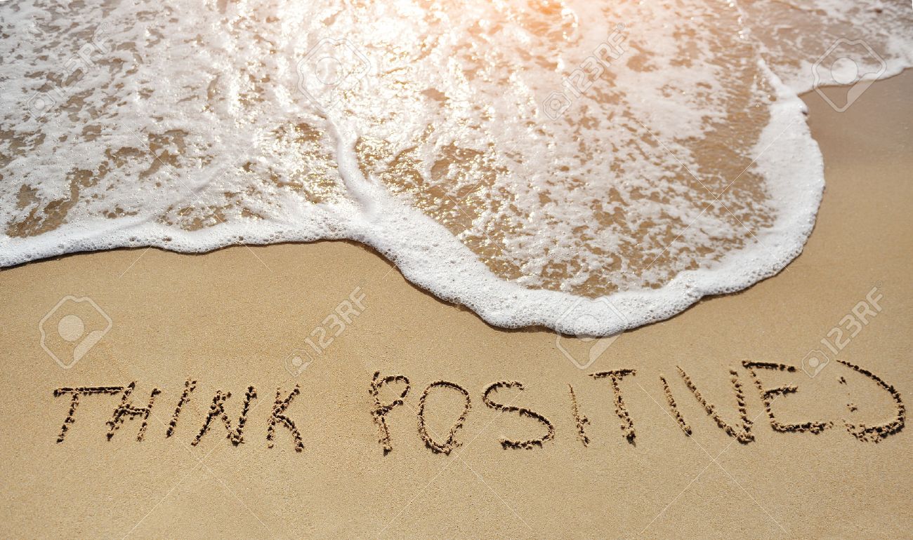 think positive written on the sand beach - positive thinking concept - 37704637 think positive written on the sand beach - positive thinking concept - 37704637