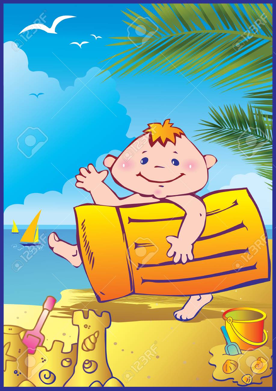 Im Urlaub Am Meer Glucklich Junge Am Strand Lizenzfrei Nutzbare Vektorgrafiken Clip Arts Illustrationen Image