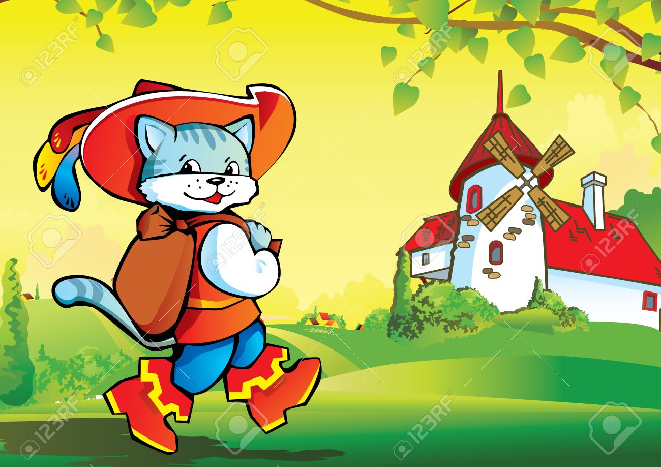 風景の背景にブーツの小娘 おとぎ話 アート イラスト のイラスト素材 ベクタ Image