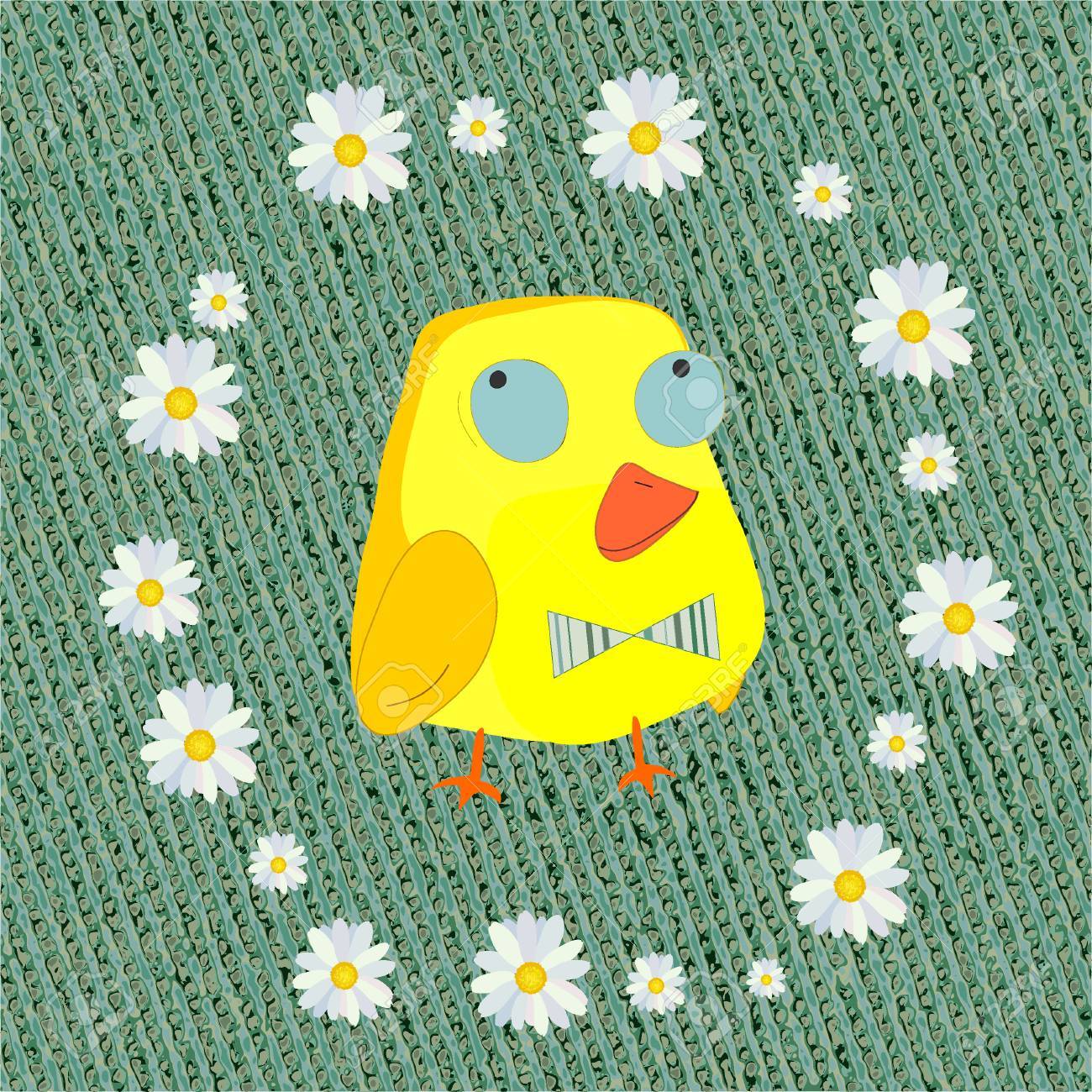 デイジーと黄色のひよこの漫画のキャラクターとハッピー イースター ベクトル図 のイラスト素材 ベクタ Image