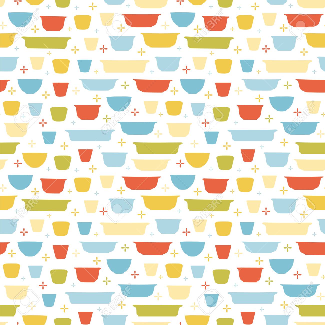 Retro Geometric Kitchen Utensil Pattern Seamless Vector