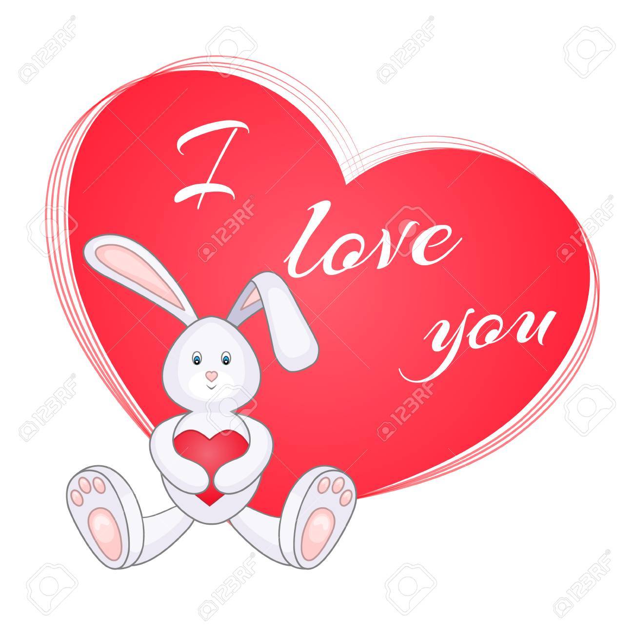 cute little bunny with red heart valentine card i love you