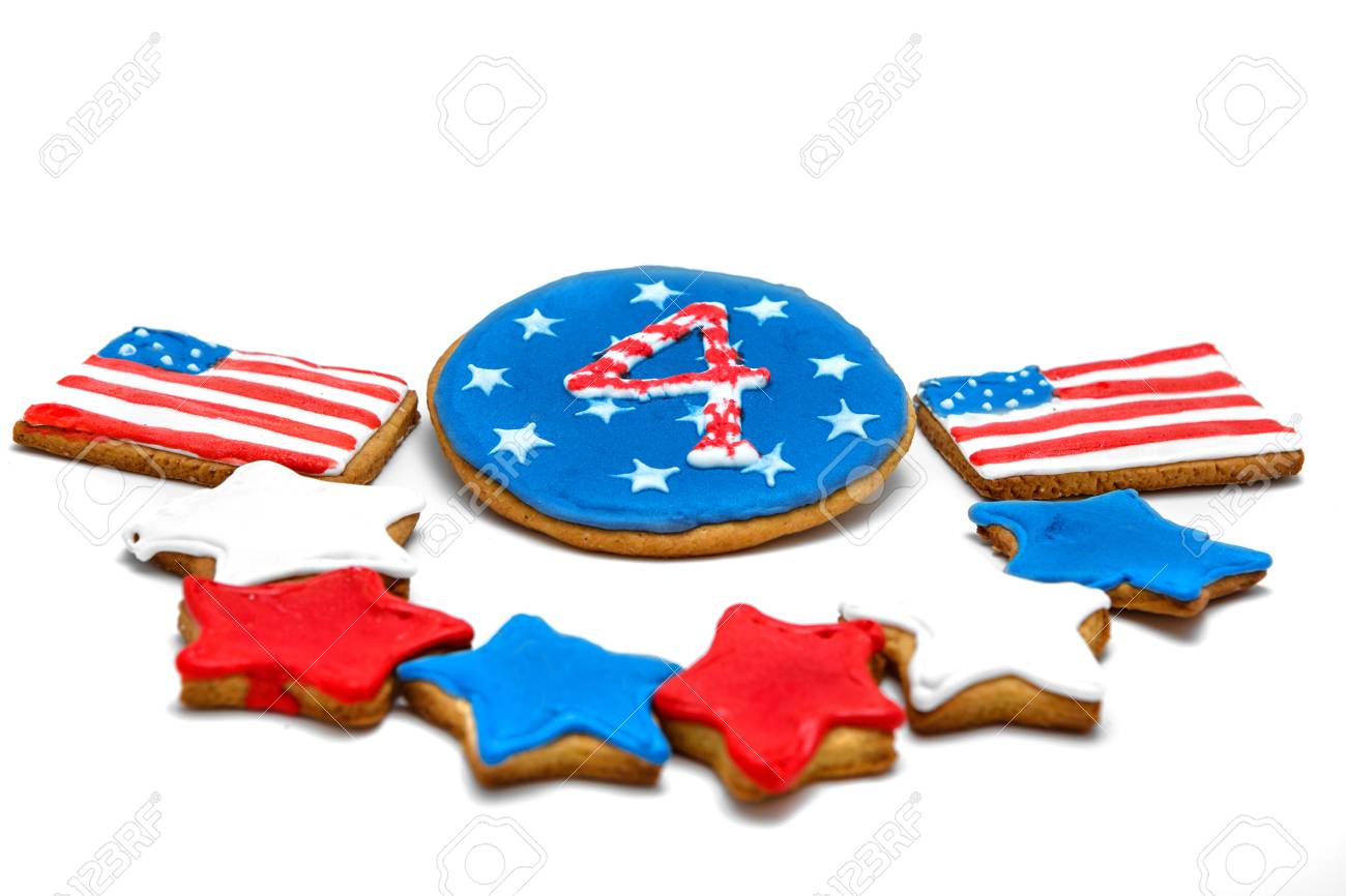 赤 青の星 アメリカ国旗と 4 つのクッキーの図 の写真素材 画像素材 Image