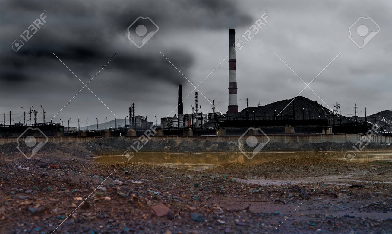 Landscape Pollution Of The Environment Emission Of Industrial Plant, Karabash City; Russia Stock Photo, Picture And Royalty Free Image. Image 100542643.