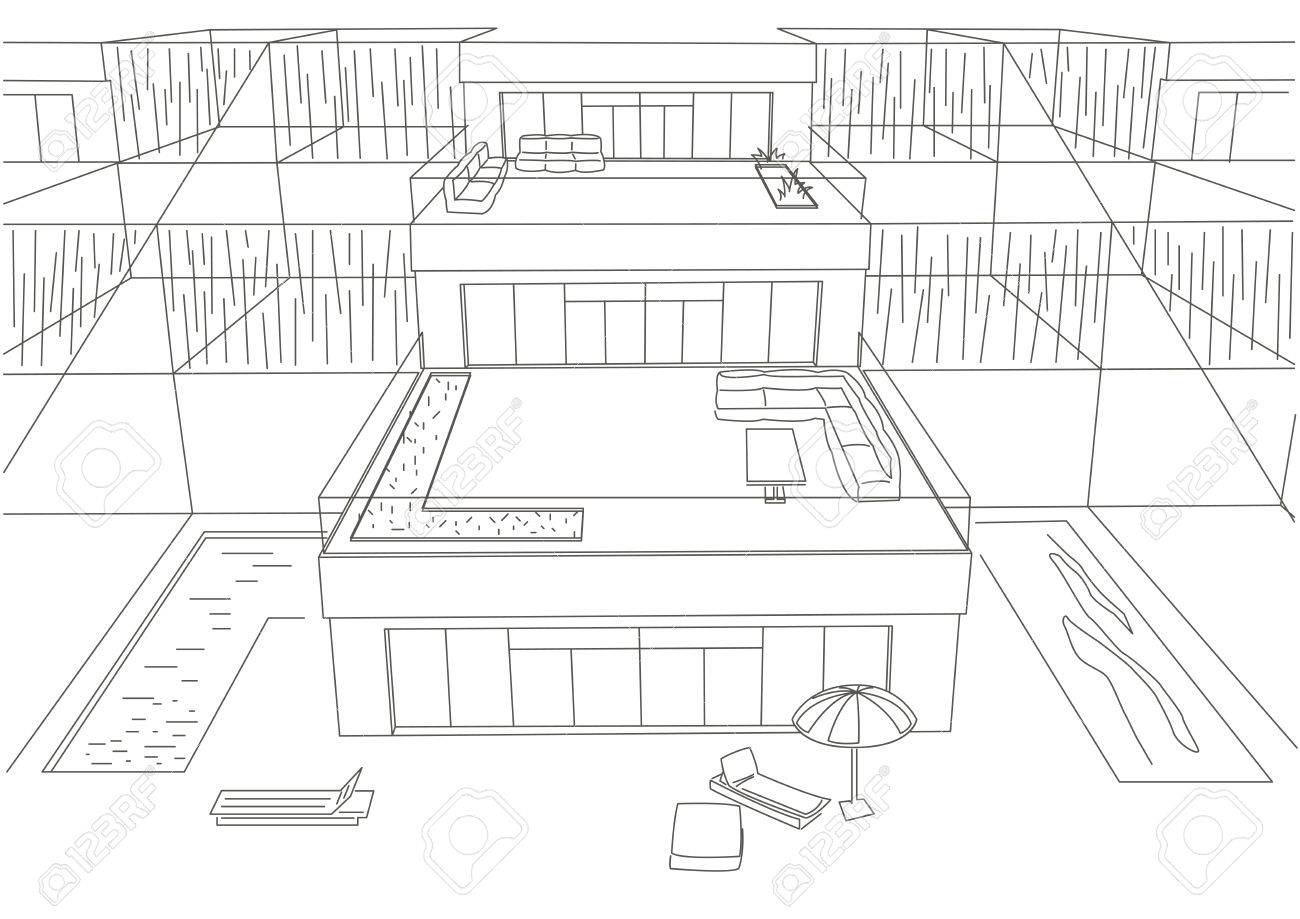 棚田線形の建築スケッチ住宅平面図白背景のイラスト素材 ベクタ Image 棚田線形の建築スケッチ住宅平面図白背景のイラスト素材 ベクタ Image