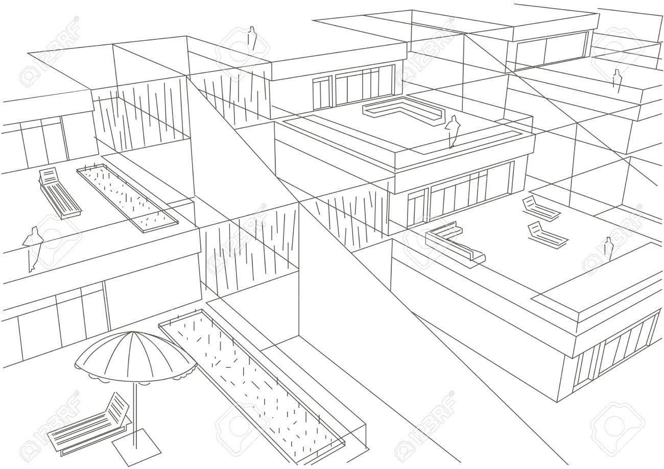 棚田線形の建築スケッチ住宅平面図白背景のイラスト素材 ベクタ Image 棚田線形の建築スケッチ住宅平面図白背景のイラスト素材 ベクタ Image