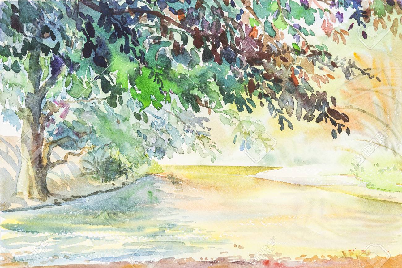 Aquarell Ursprungliche Malerei Landschaftsmalerei Aquarell Hintergrund Blumen Malen Bunt Illustration Design Gebirge Wald Gebirge Lizenzfreie Fotos Bilder Und Stock Fotografie Image