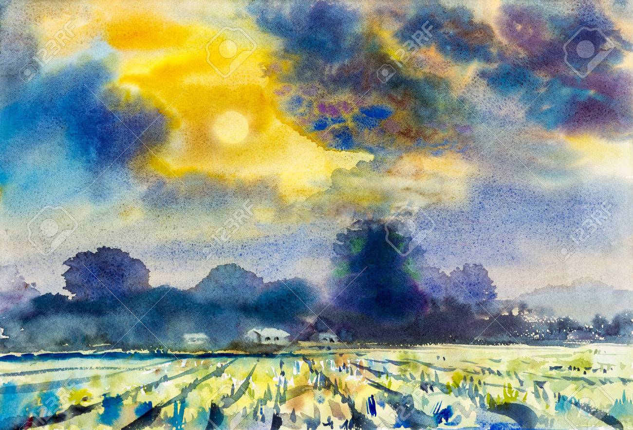 絵画「夕日を浴びて～ 森の散歩道」　水彩画 絵画「夕日を浴びて～ 森の散歩道」 水彩画