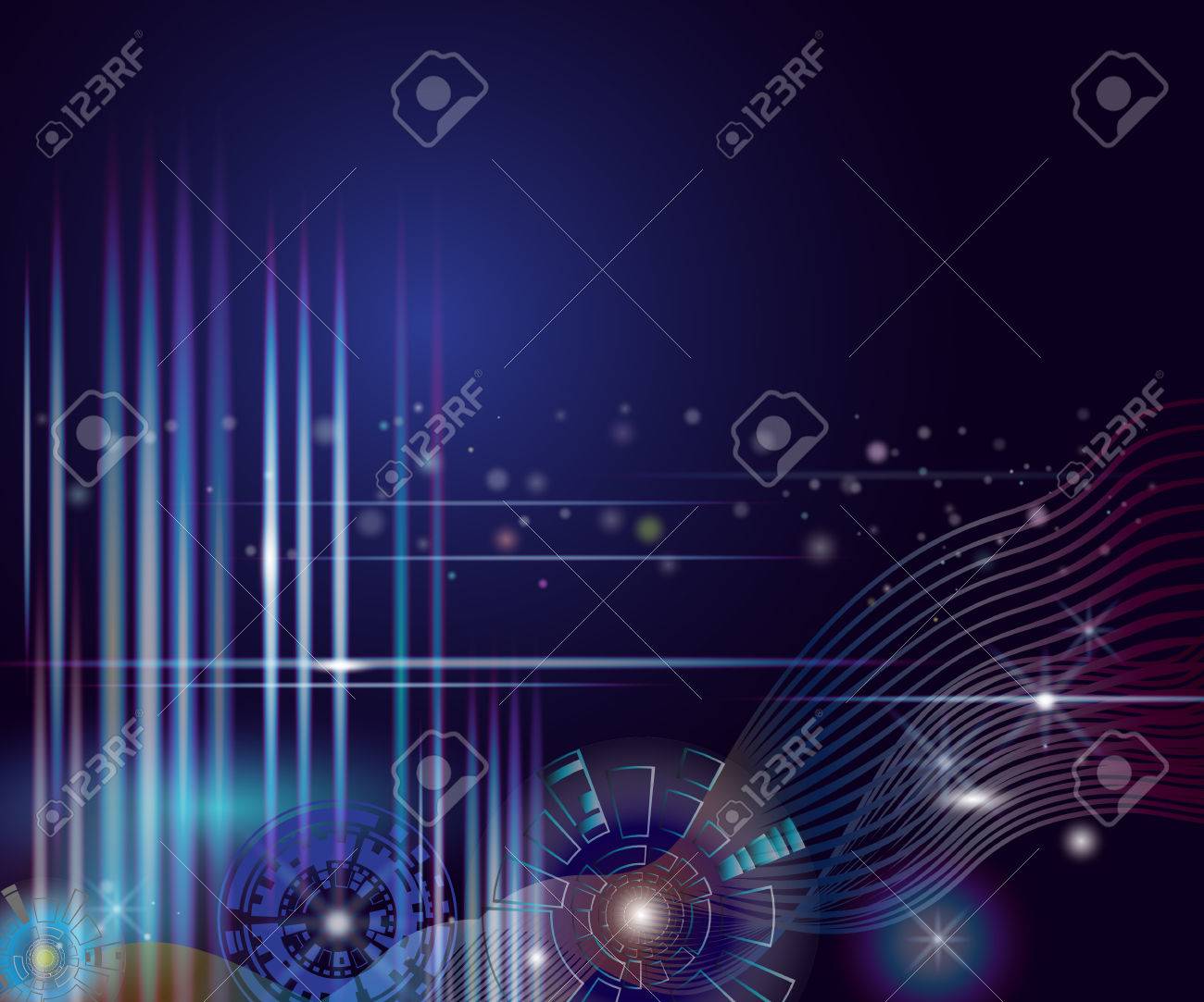 ベクトル イラスト カラフルなサークルとサイバー スペースの青い空 サイバーと将来的にタイムマシンに想像力の抽象的な背景の光 抽象的な空間では 線と背景し ライトアップします のイラスト素材 ベクタ Image
