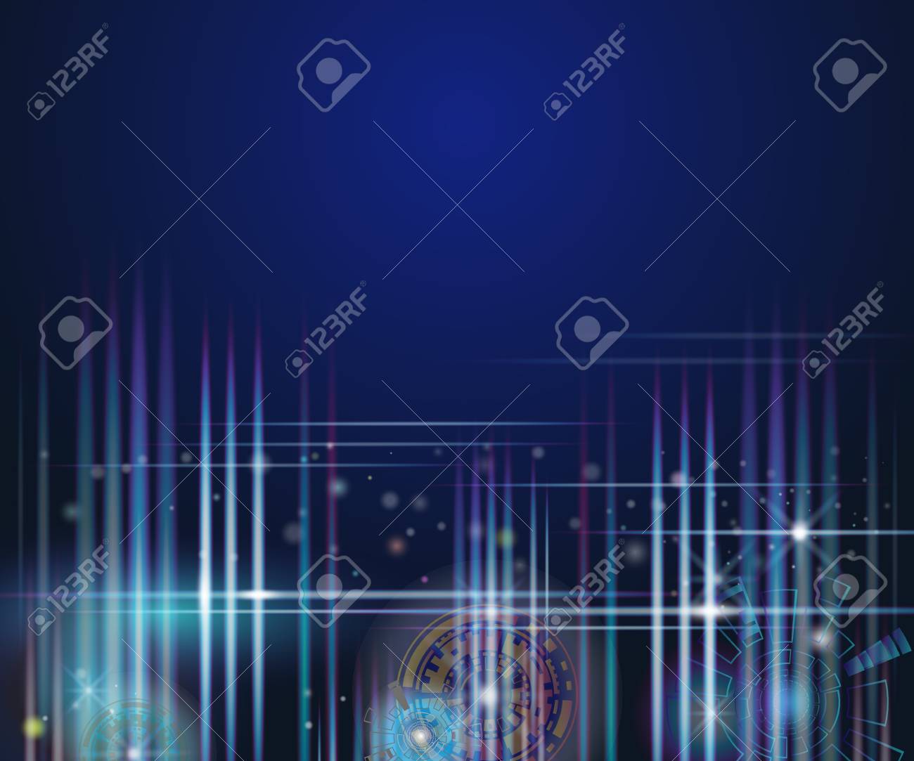 ベクトル イラスト カラフルなサークルとサイバー スペースの青い空 サイバーと将来的にタイムマシンに想像力の抽象的な背景の光 抽象的な空間では 線と背景し ライトアップします のイラスト素材 ベクタ Image
