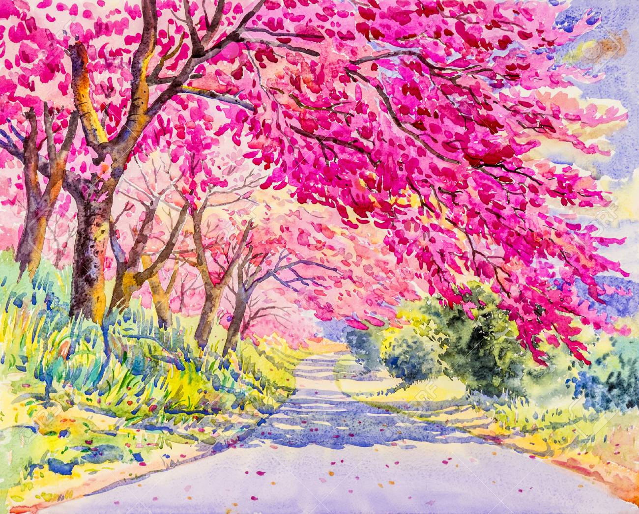 手書き絵 水彩 絵画 花の絵 額付き （手書き油絵 ミニアート
