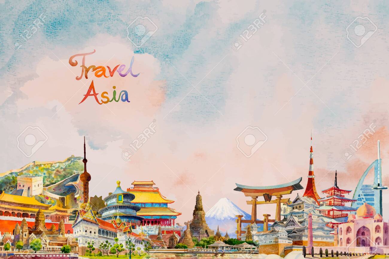 Ponto de referência da viagem arquitetura antiga e moderna asiática. marcos famosos ásia do mundo. ilustração de pintura desenhada à mão aquarela, no fundo azul do céu, atração turística popular. - 158341035 Ponto de referência da viagem arquitetura antiga e moderna asiática. marcos famosos ásia do mundo. ilustração de pintura desenhada à mão aquarela, no fundo azul do céu, atração turística popular. - 158341035