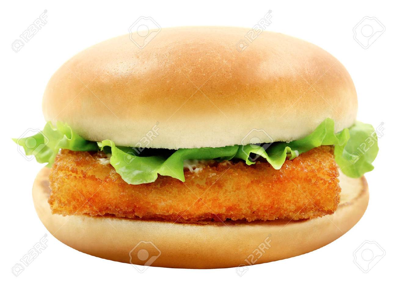 Bright photo of macro tasty burger with fish fillet on a white background - 38980567 Bright photo of macro tasty burger with fish fillet on a white background - 38980567