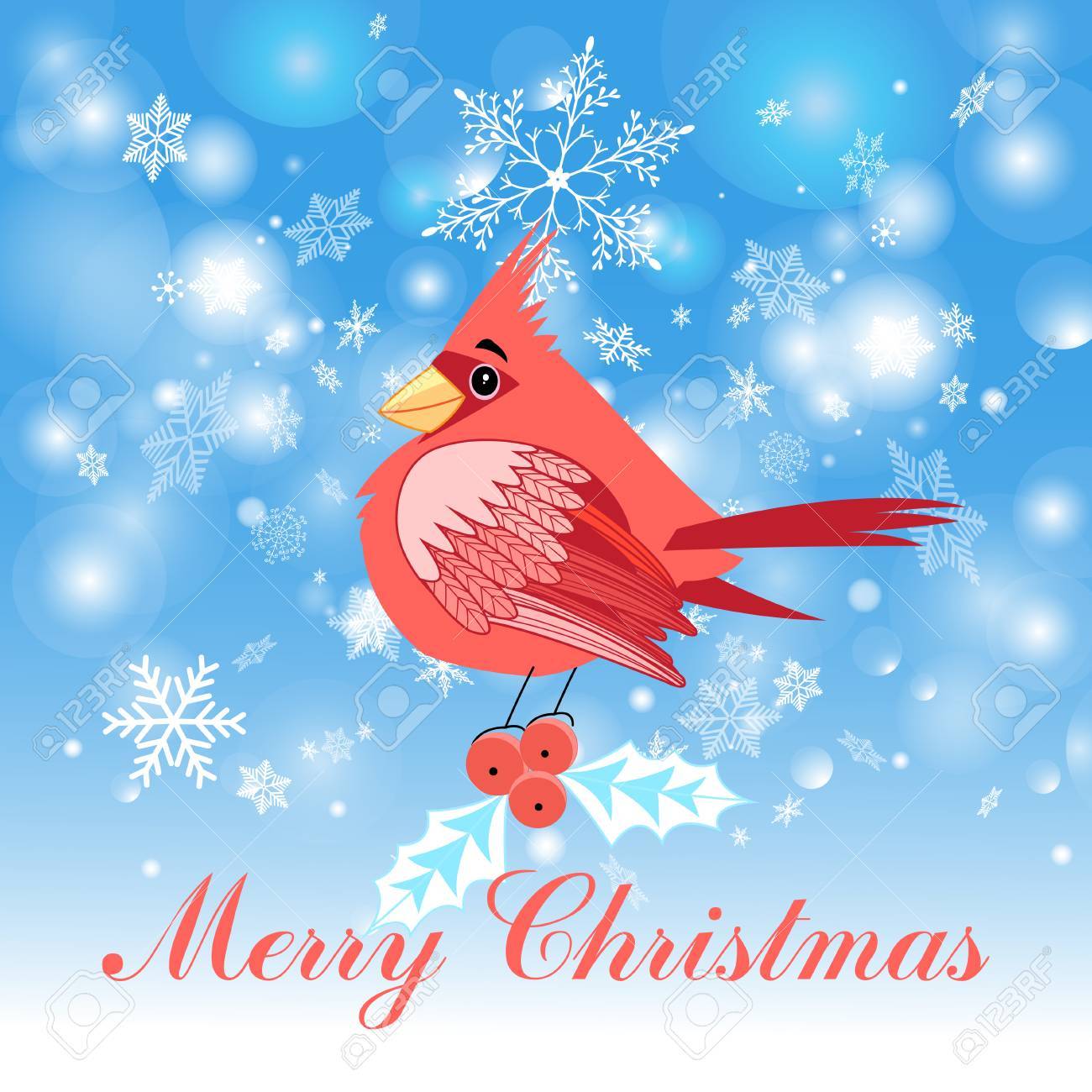 Belle Illustration De Noël Dun Oiseau Cardinal Rouge