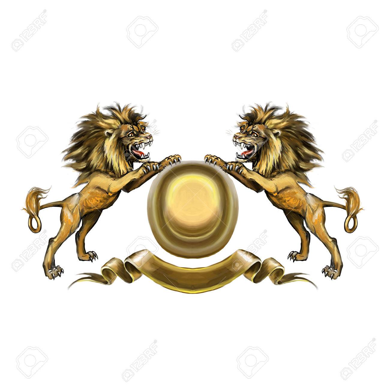 Lions, coat of arms, attacking, heraldic symbol Stock Photo - 73014769