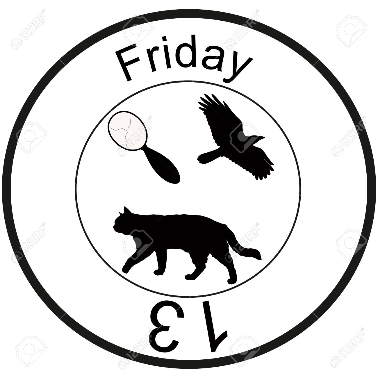 Mauvais Présage Vendredi 13 Miroir Brisé Corneille Voler Marcher Chat Noir