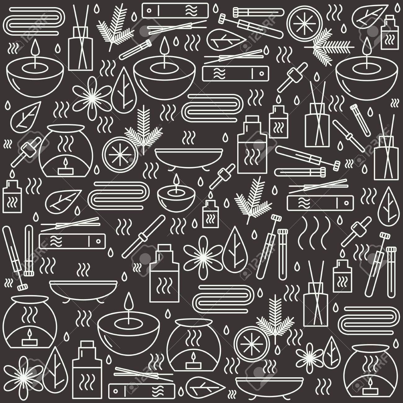 アロマセラピー アロマテラピーとリラクゼーションのためのアイコンと背景です デザインのパターン イラスト のイラスト素材 ベクタ Image