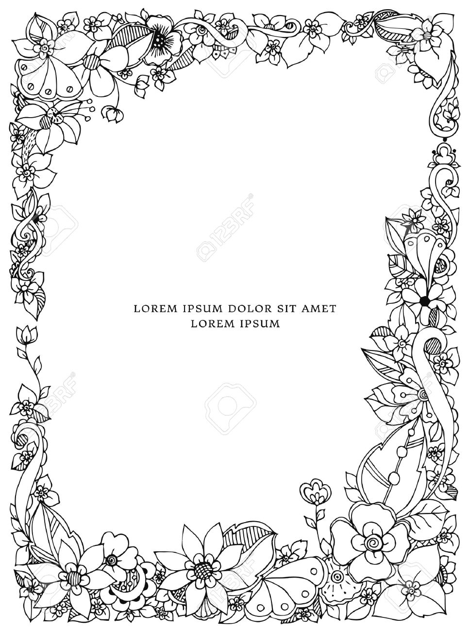 花のフレームのだらだらのベクター イラストです。zenart、落書き、花
