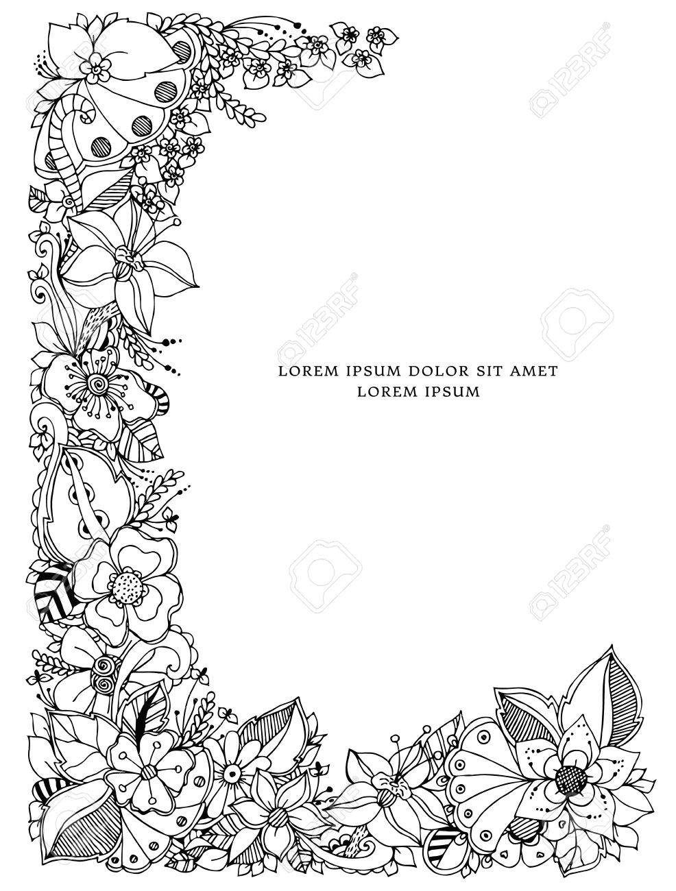 花のフレームのだらだらのベクター イラストです。Zenart、落書き、花