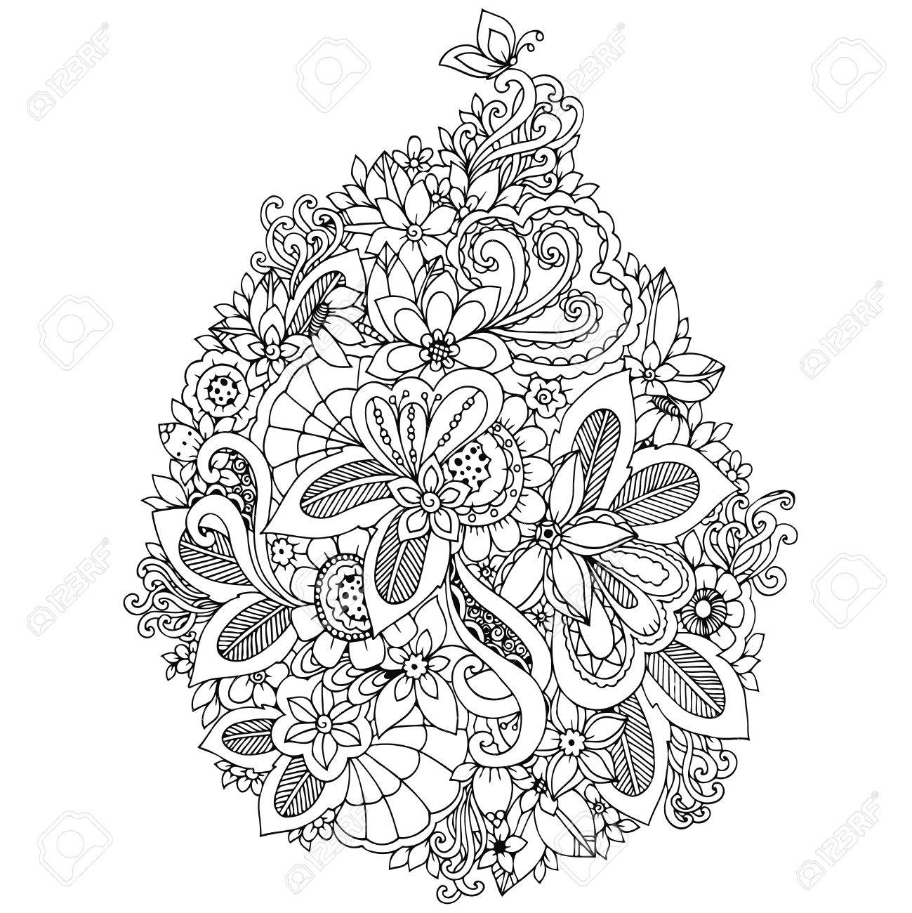 花のベクトル イラスト Zentangl カード 結婚式の宝石類 春花を落書き アンチ ストレス大人のための塗り絵 黒と白 のイラスト素材 ベクタ Image