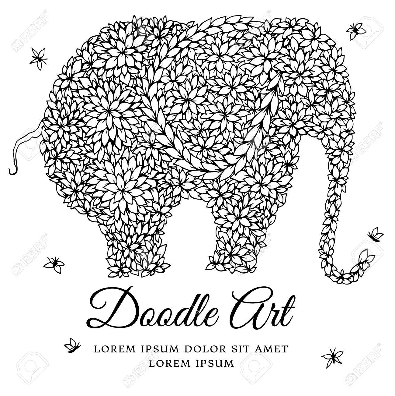 Vector Illustration Zentangl Elephant A Tree In A Pot Doodle Vector illustration zentangl elephant a tree in a pot Doodle drawing Meditative exercises