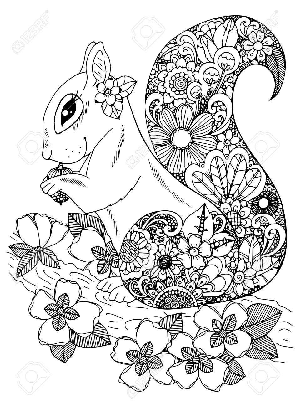 Download Illustration Zentangle Squirrel With Flowers Doodle Drawing Royalty Free Cliparts Vectors And Stock Illustration Image 73478741