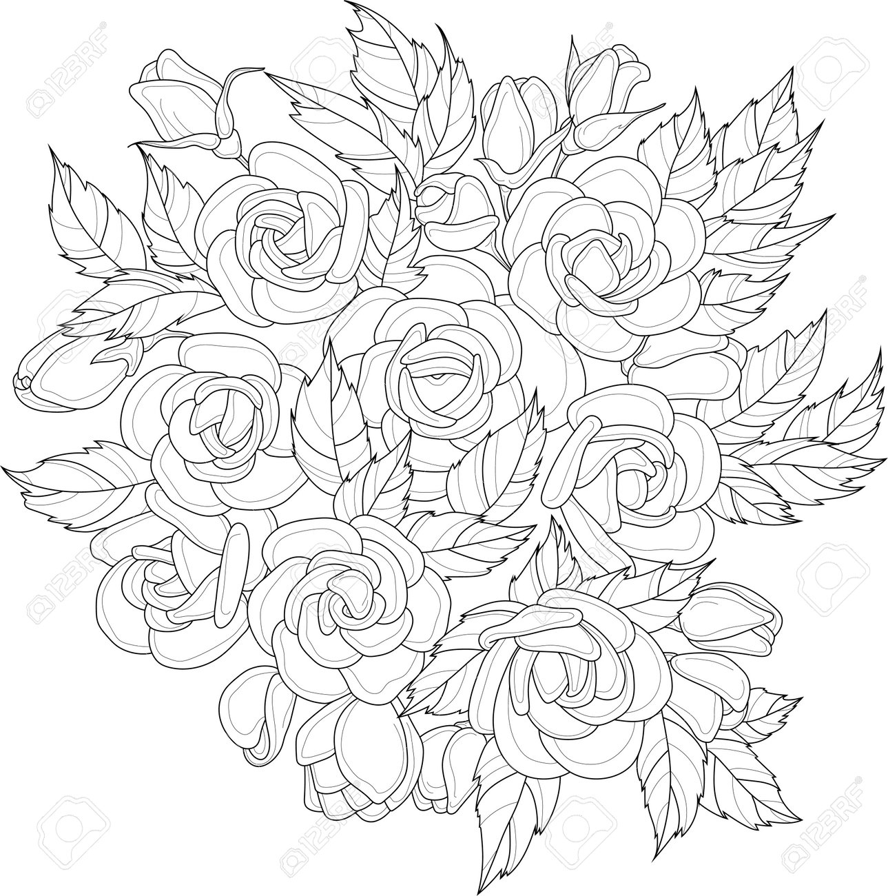 realistic rose flower bouquet sketch template vector illustration in black and white for games background pattern decor coloring paper page story book print for fabrics and other surfaces royalty free svg cliparts
