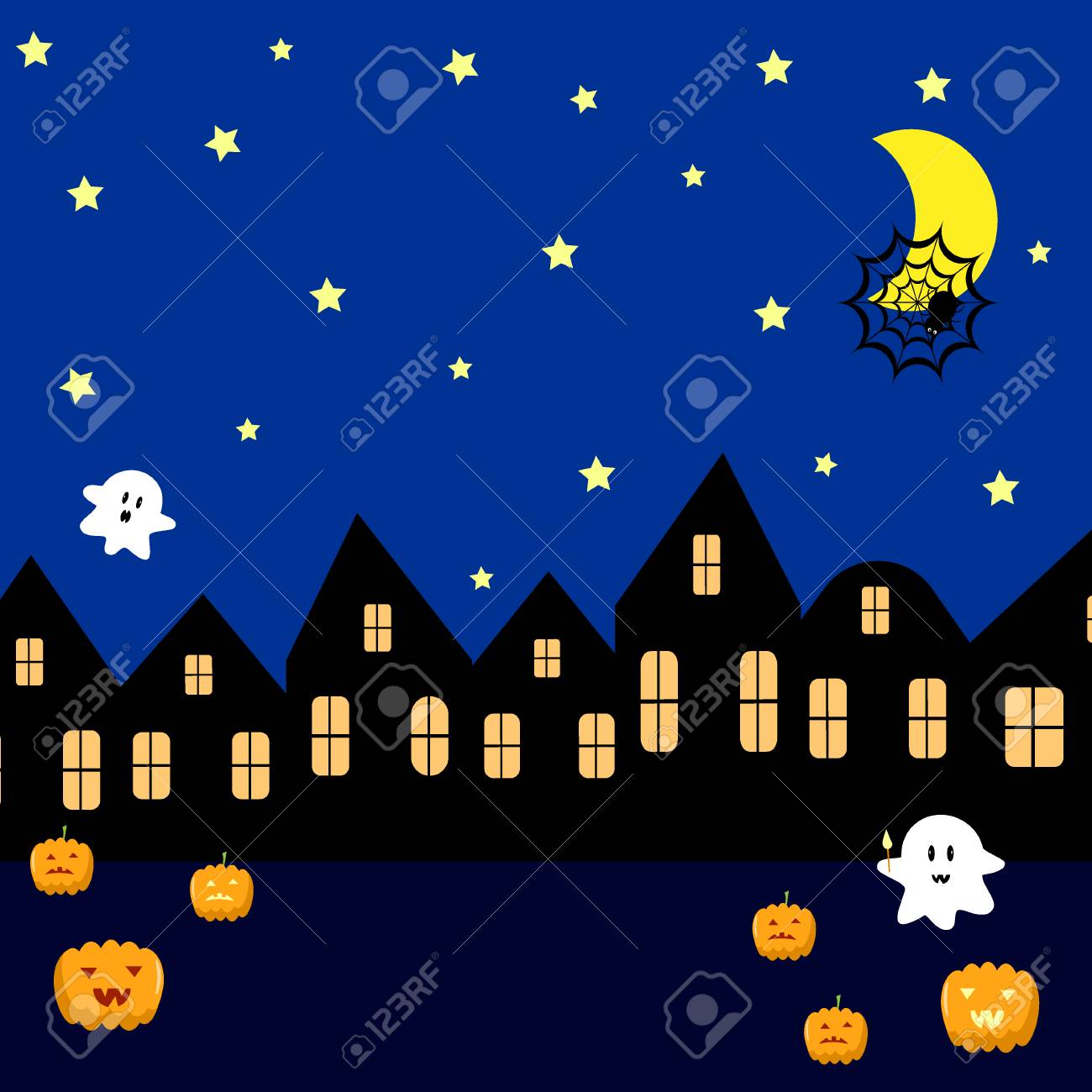 夜の街のはがきハロウィーンを家します のイラスト素材 ベクタ Image