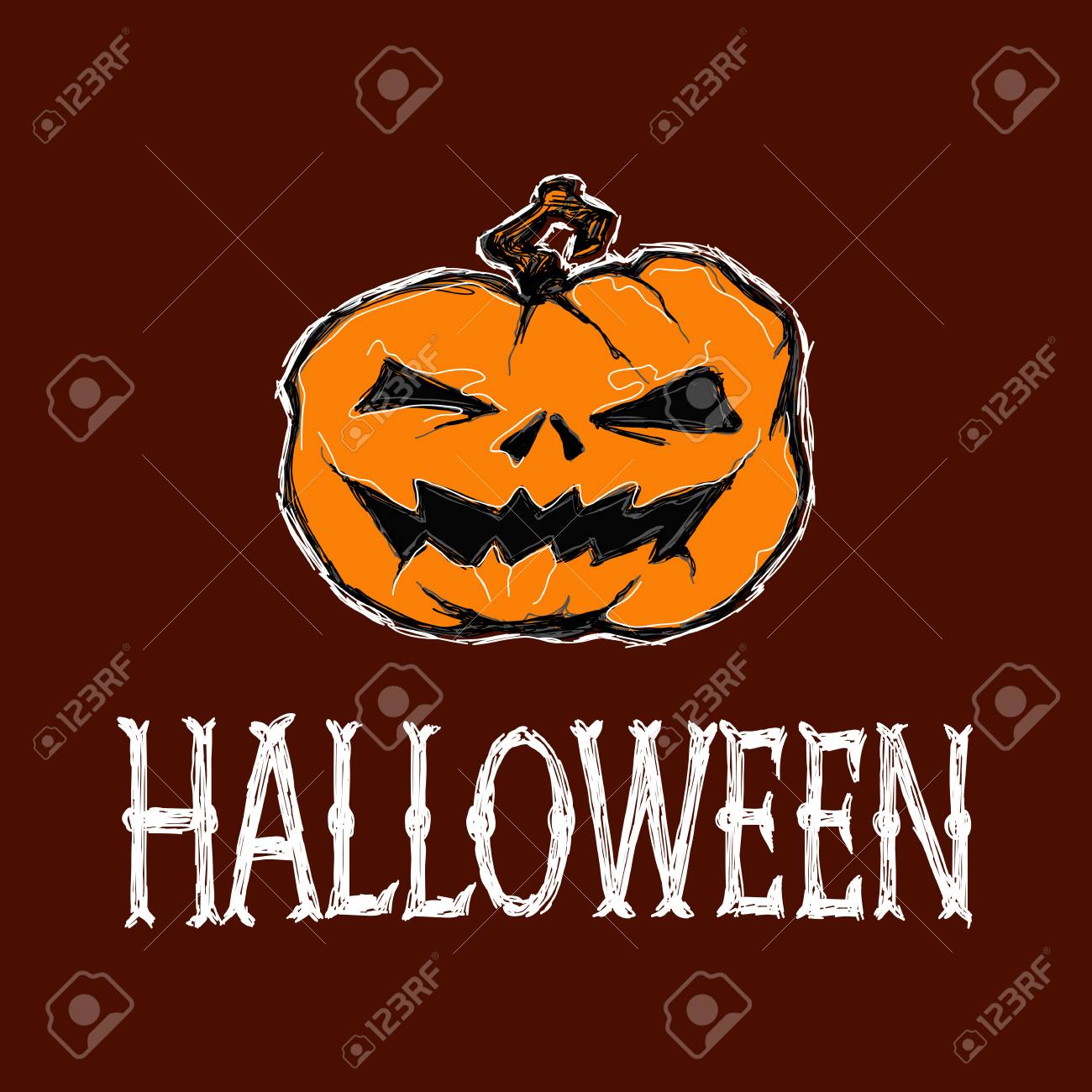 Illustrazione Vettoriale Di Halloween Zucca Terrificante E Le Lettere Disegno E Lettering è Fatto A Mano Sono Realizzati Con Gesso Bianco Su Sfondo