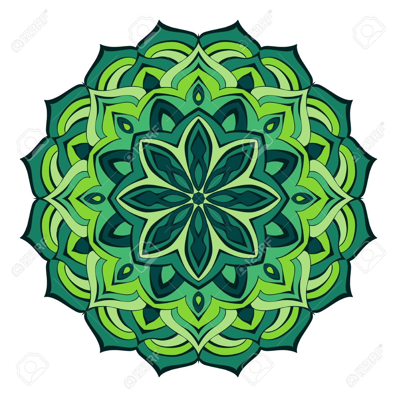fancy mandala of flowing lines in green emerald colors royalty free