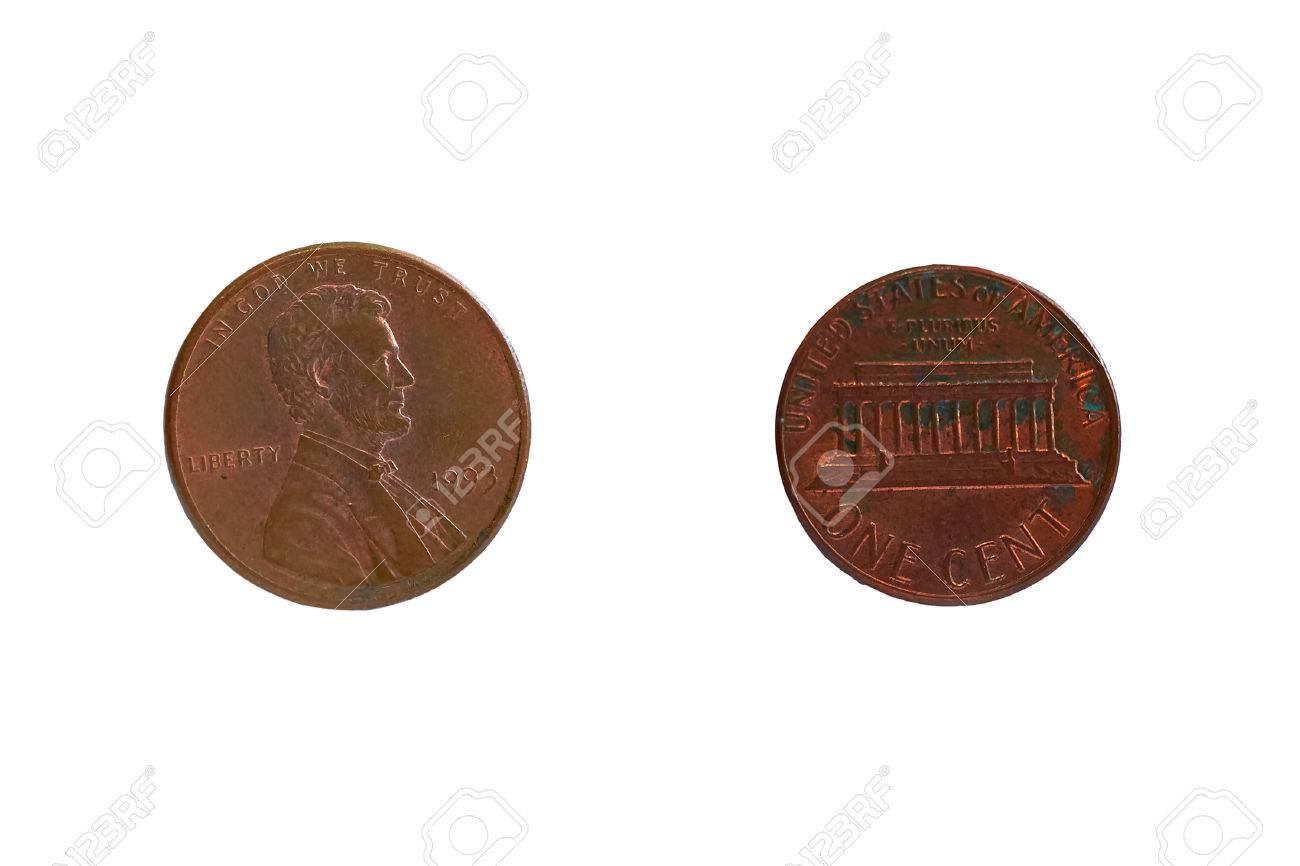 白い背景で隔離 1 セントのコインの表裏の写真素材・画像素材 Image 69719022