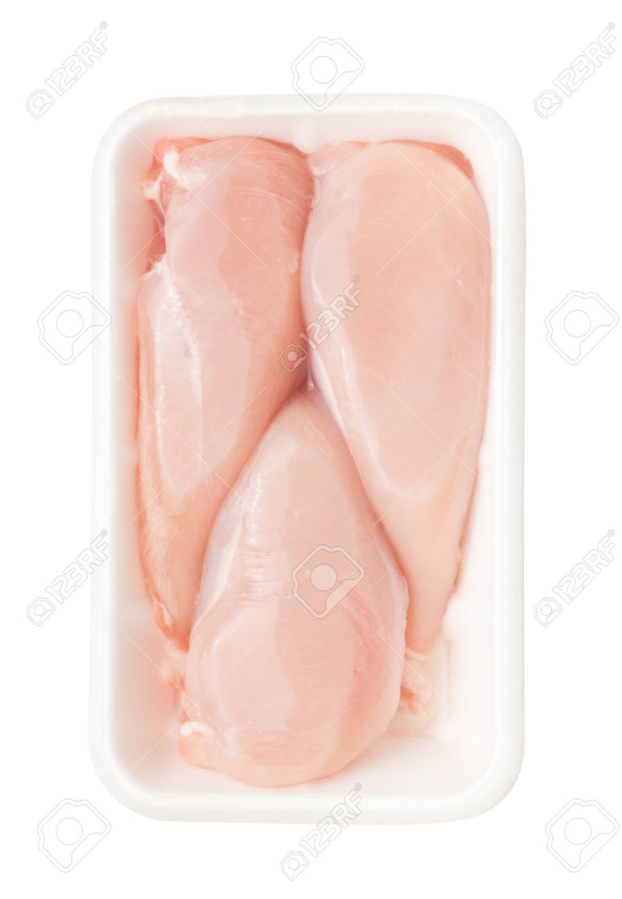 Moi A Paquet De Filet De Poulet Cru Isole Sur Fond Blanc Vue De Dessus Banque D Images Et Photos Libres De Droits Image 68713550