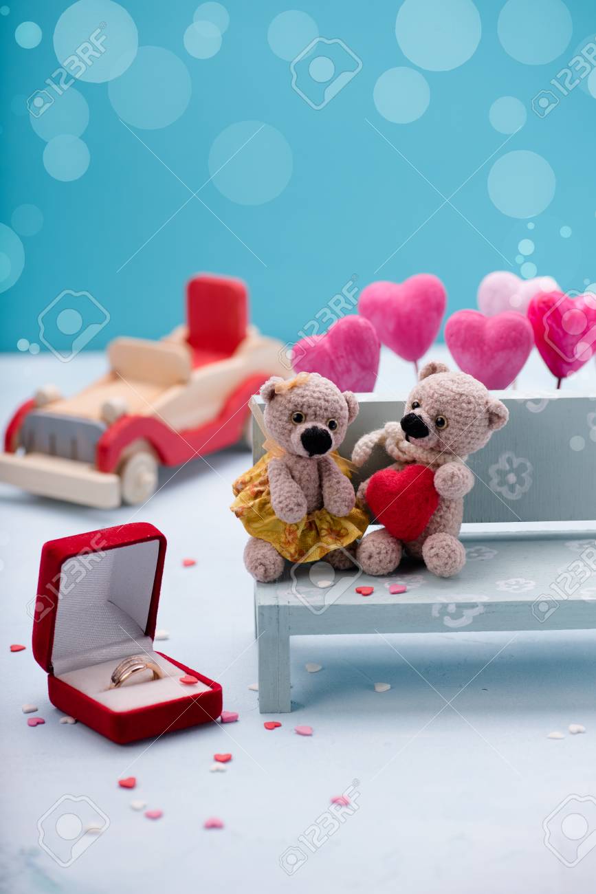 Valentines Day Love Heart Couple Teddy Bears Handmade Toys Stock Photo Picture And Royalty Free Image Image 70017901 valentines day love heart couple teddy bears handmade toys