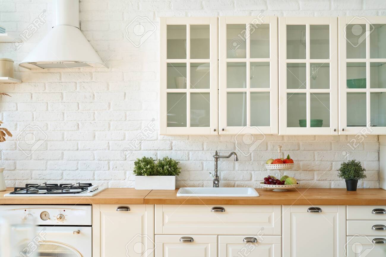Kitchen Interior With Kitchen Utensils And Kitchen Stove Scandi Style Lizenzfreie Fotos Bilder Und Stock Fotografie Image 150932405