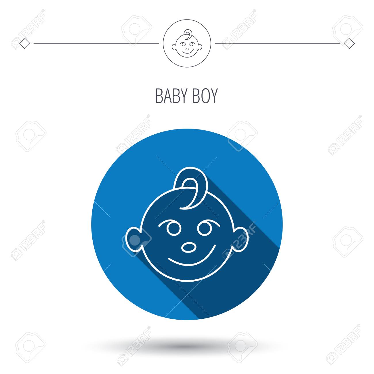 Bebe Icone De Visage De Garcon Enfant Avec Le Signe De Sourire Symbole Du Nouveau Ne Bleu Bouton Cercle Plat Icone Lineaire Avec L Ombre Vecteur Clip Art Libres De Droits Vecteurs Et