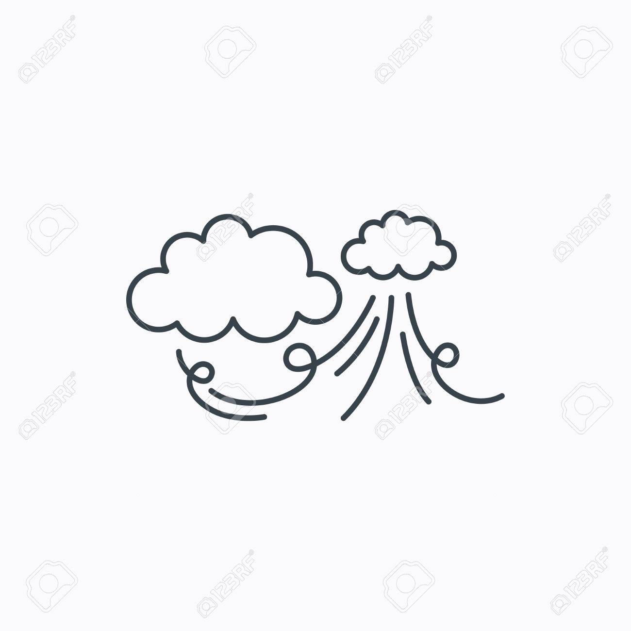 風アイコン 雲嵐サイン です 強い風や嵐のシンボル 白い背景の上の線形アウトラインのアイコン ベクトル のイラスト素材 ベクタ Image