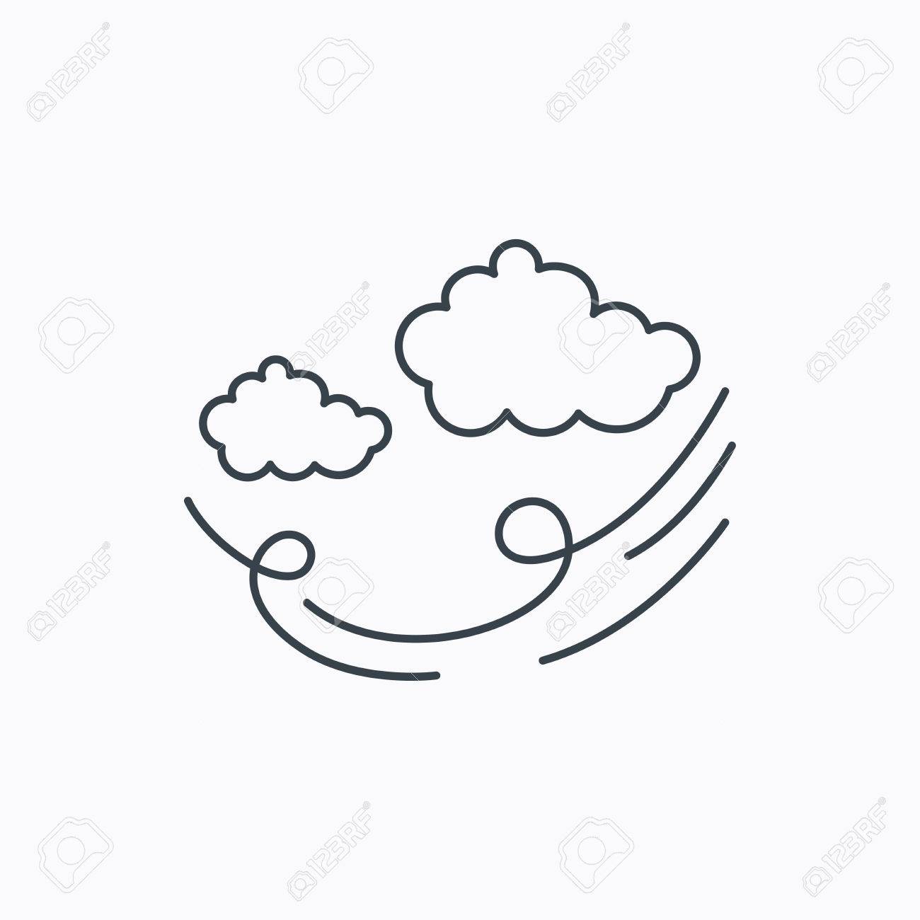 風アイコン 雲嵐サイン です 強い風や嵐のシンボル 白い背景の上の線形アウトラインのアイコン ベクトルのイラスト素材 ベクタ Image