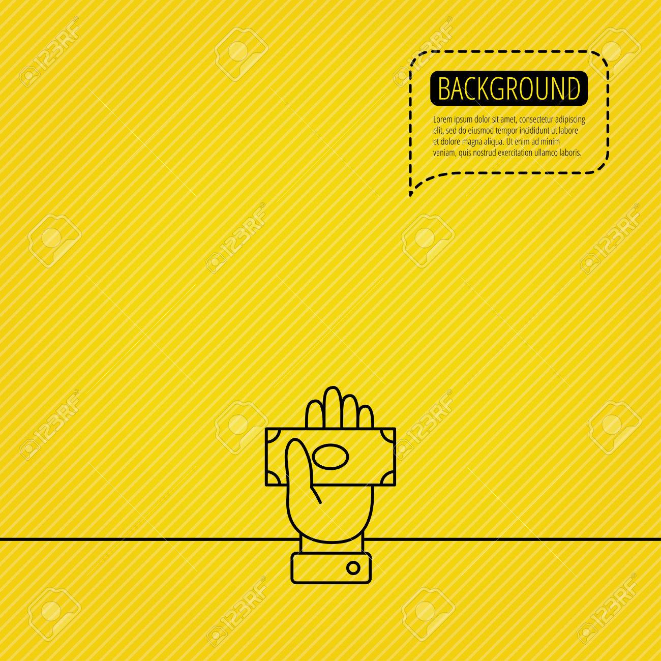 お金のアイコン 現金での手サインを与えること 支払いのシンボル 点線の吹き出し 背景が黄色 のイラスト素材 ベクタ Image