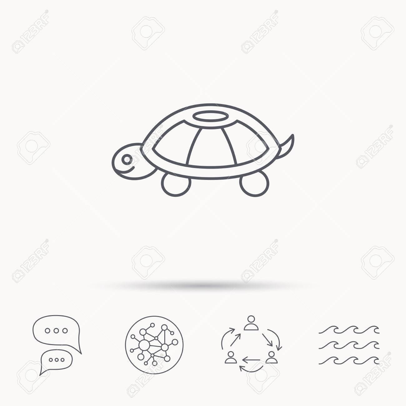Turtle Icon. Tortoise Sign. Tortoiseshell Symbol. Global Connect Network,  Ocean Wave And Chat Dialog Icons. Teamwork Symbol. 免版稅剪貼畫，向量插圖和庫存圖片. Image  51228765