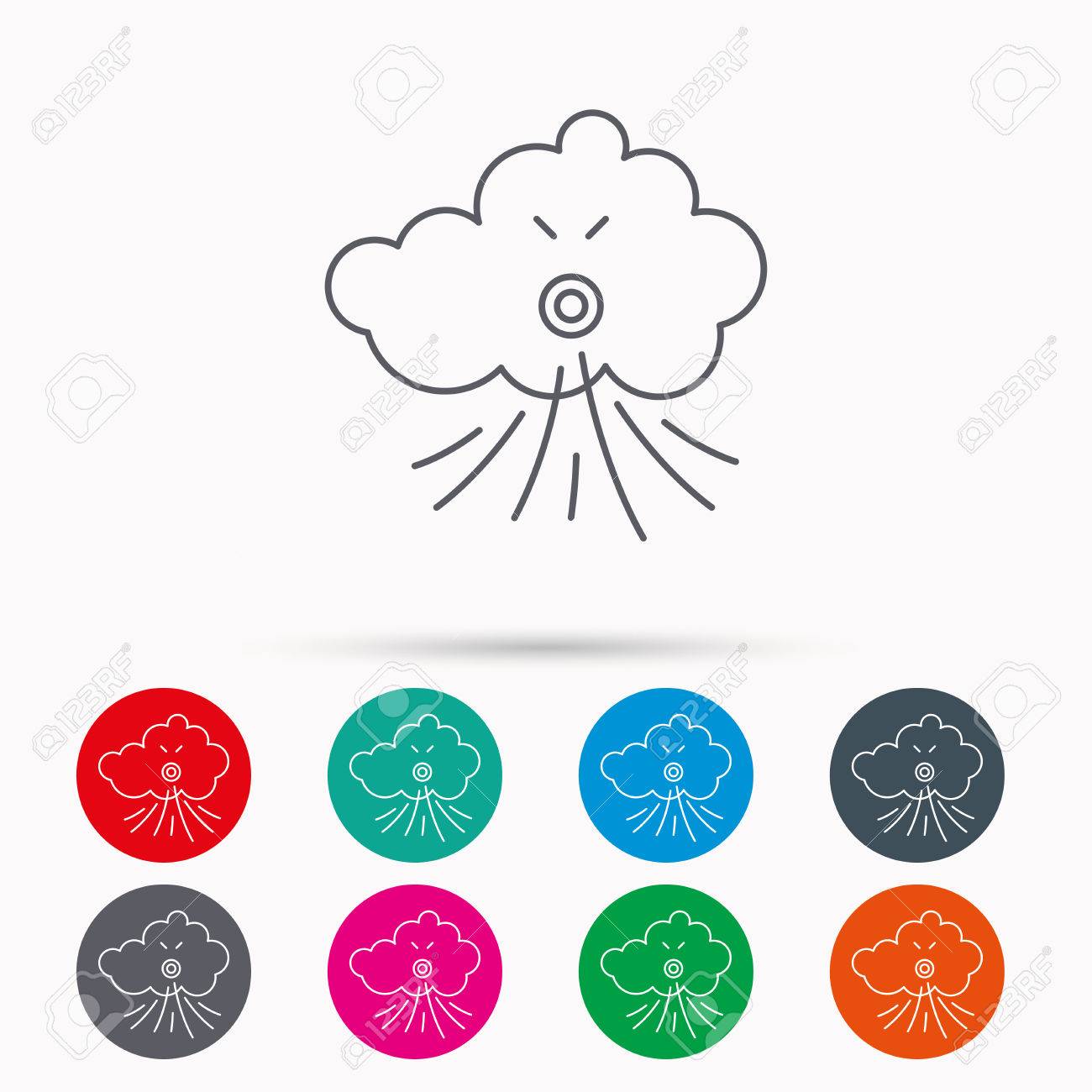 風アイコン 雲嵐サイン です 強い風や嵐のシンボル 白い背景上の円に線形のアイコン のイラスト素材 ベクタ Image