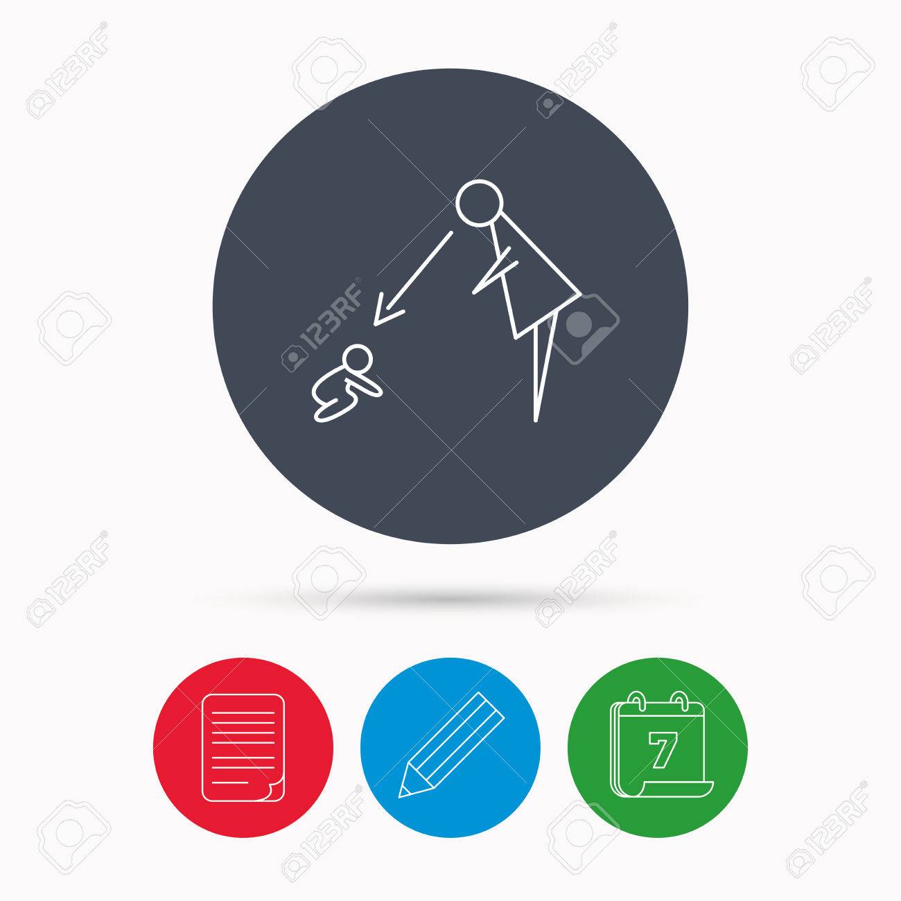 under nanny supervision icon babysitting care sign mother watching baby symbol calendar