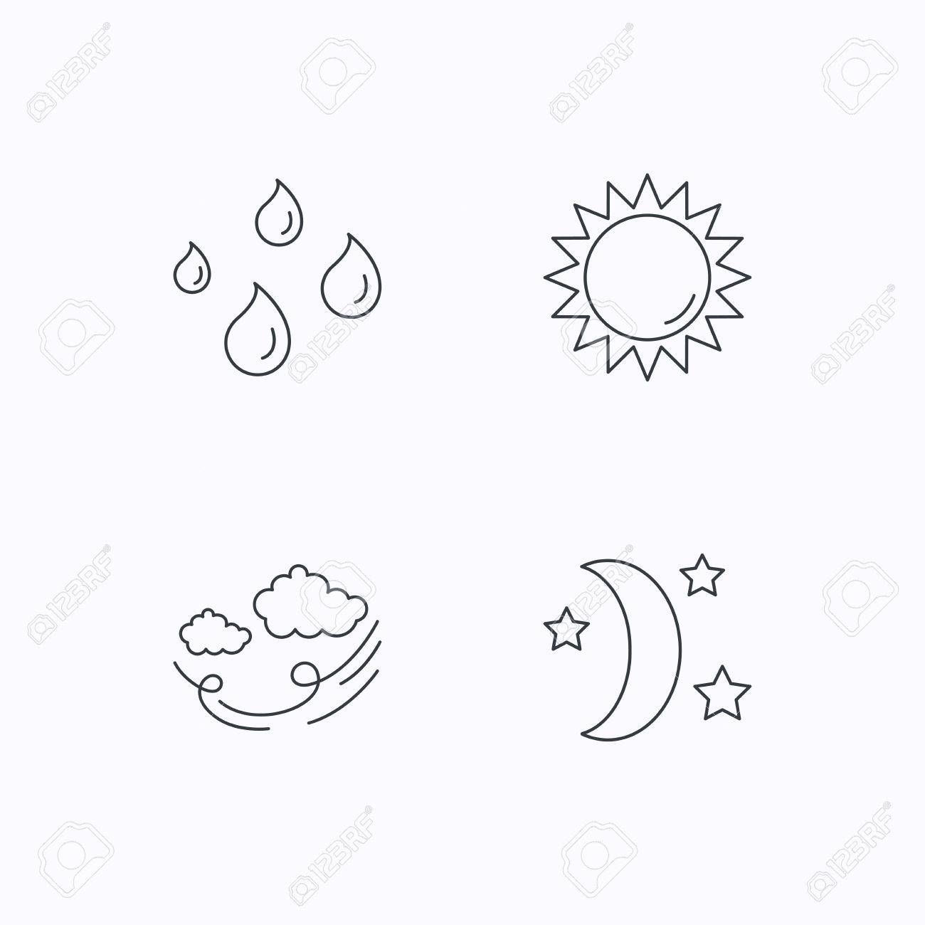 天気 太陽と風のアイコン 月面の夜線形記号 白い背景の平面線形のアイコン ベクトルのイラスト素材 ベクタ Image