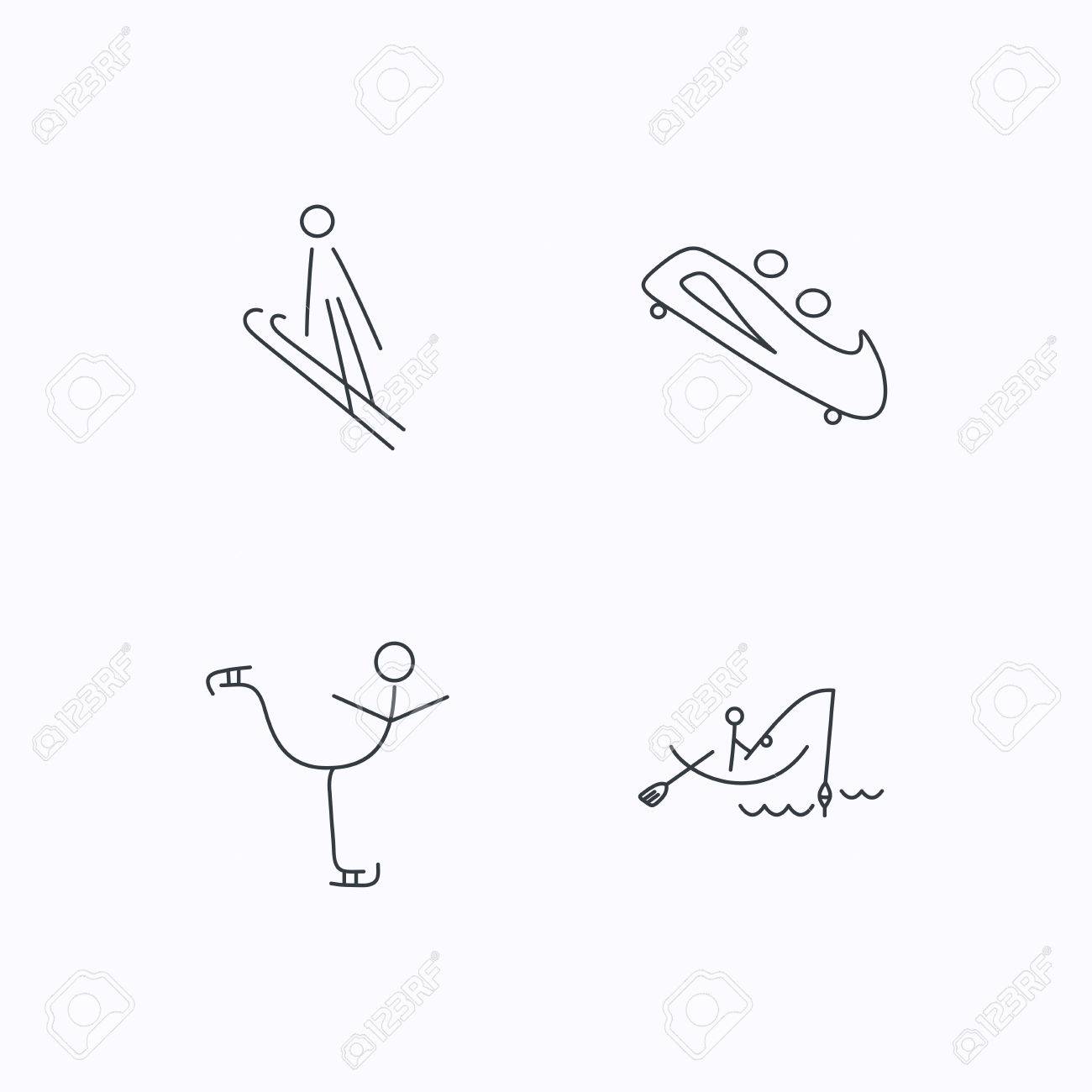 釣り フィギュア スケート ボブスレーのアイコン スキー ジャンプ系サインです 白い背景の平面線形のアイコン ベクトル のイラスト素材 ベクタ Image