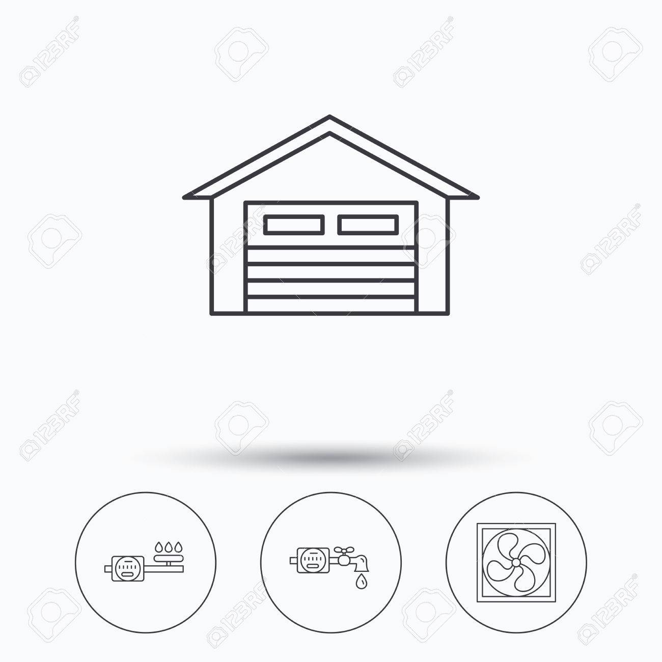 Ventilation Garage Et Compteur Deau Icônes Compteur De Gaz Signe Linéaire Icônes Linéaires Dans Les Boutons De Cercle Flat Symboles Web Vecteur