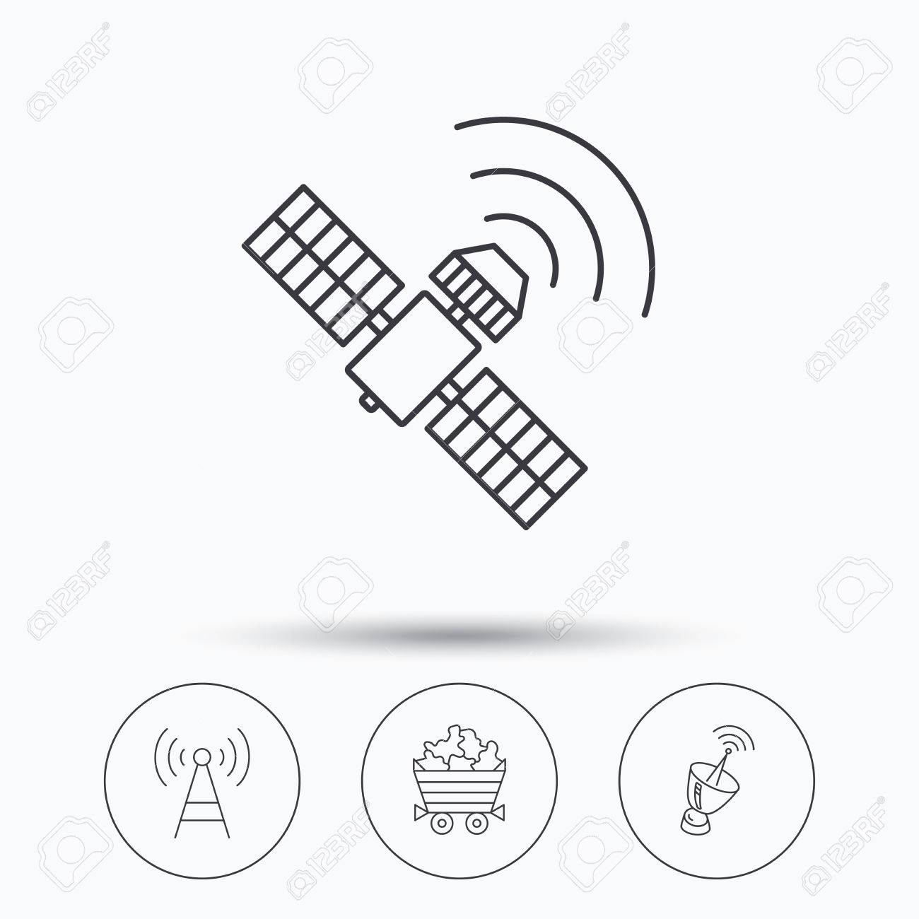 通信 ミネラル アンテナ アイコン Gps 衛星の線形符号 サークル ボタンで線形のアイコン フラット Web シンボル のイラスト素材 ベクタ Image
