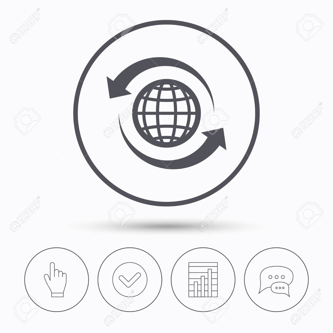 Globus Symbol Welt Oder Internetsymbol Chat Sprechblasen Aktivieren Sie Das Hakchen Melden Sie Das Diagramm Und Klicken Sie Mit Der Hand Lineare Symbole Vektor Lizenzfrei Nutzbare Vektorgrafiken Clip Arts Illustrationen Image 66780167