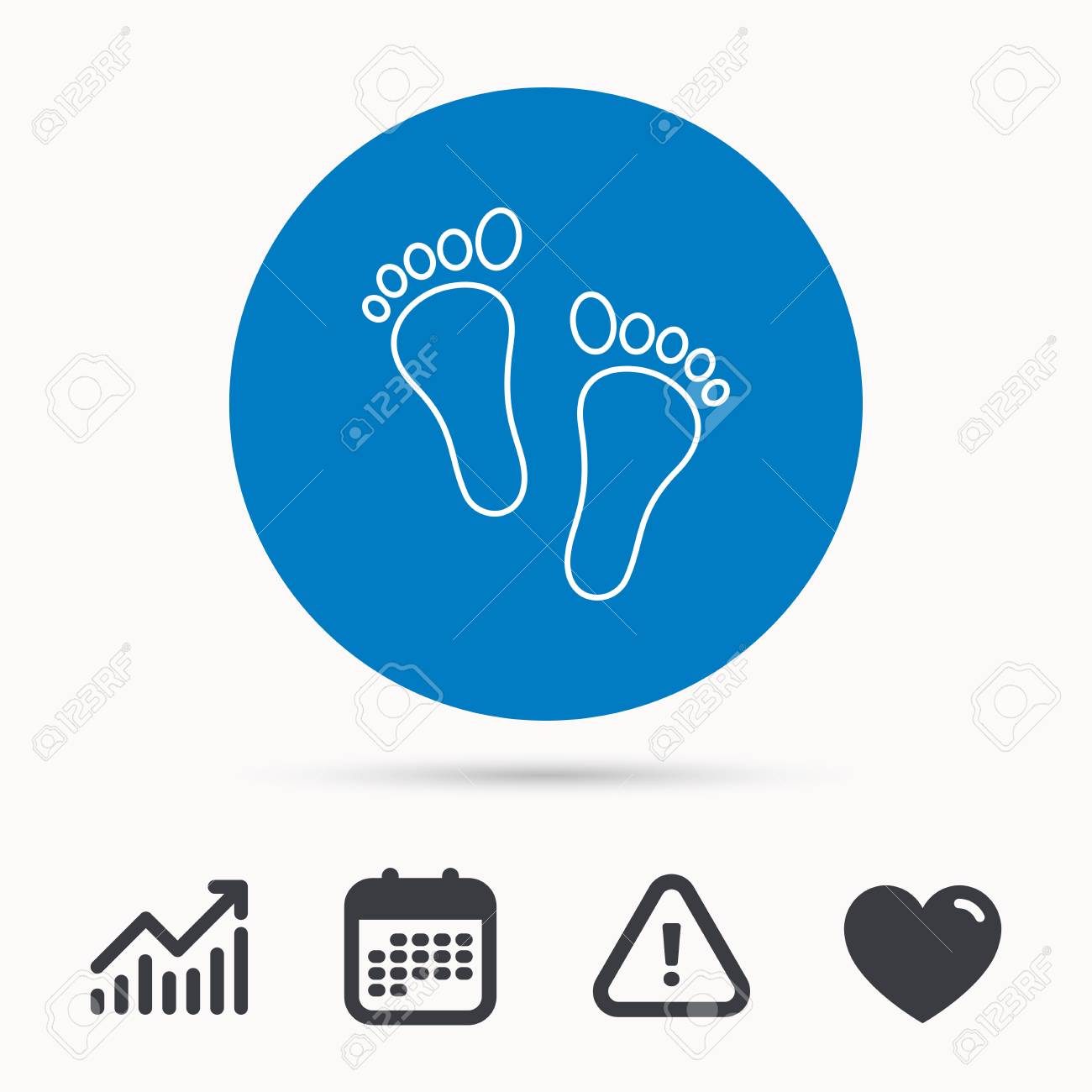 Baby Footprints Icon Child Feet Sign Newborn Steps Symbol Calendar Attention Sign And Growth Chart Button With Web Icon Vector Royalty Free Cliparts Vectors And Stock Illustration Image 73921191