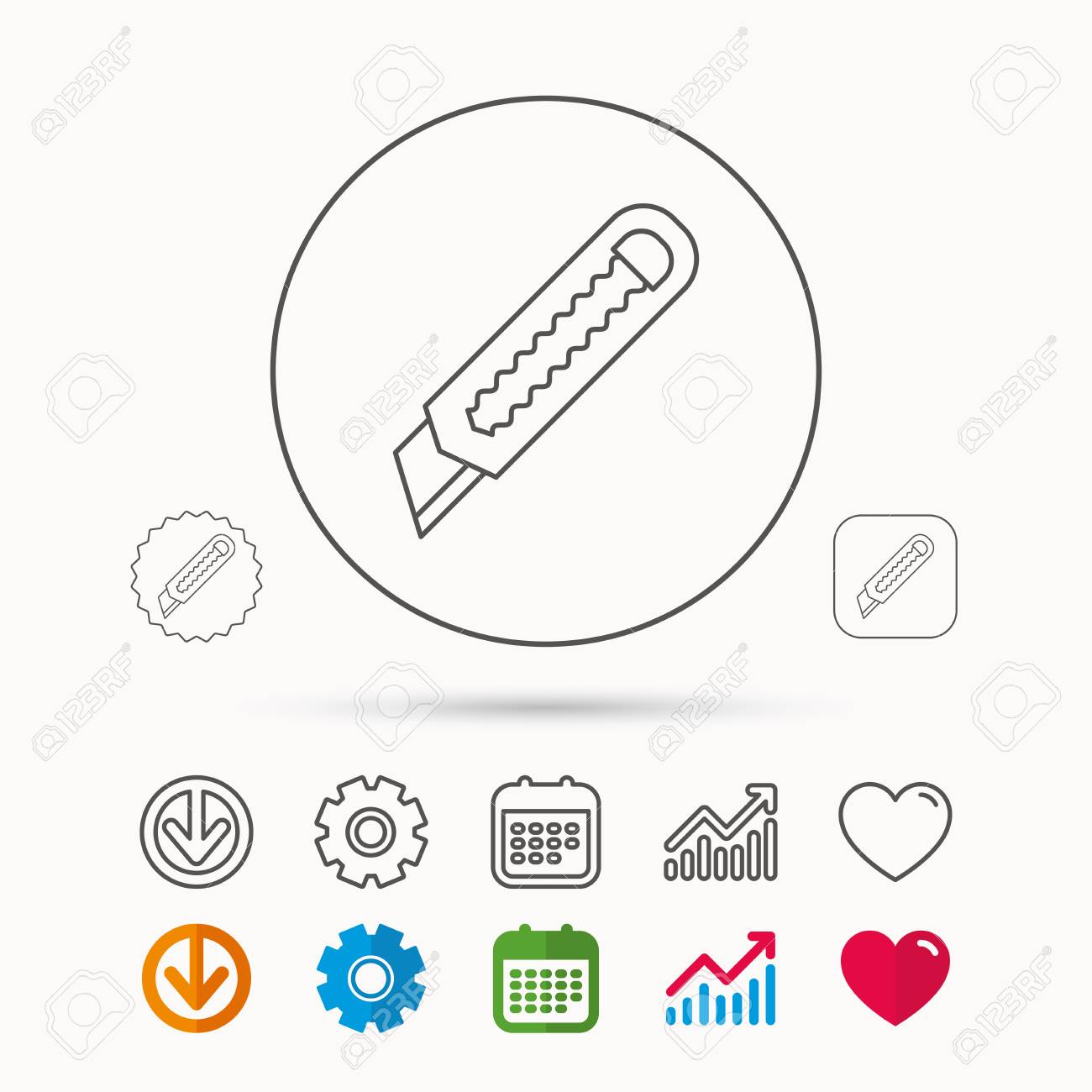 paper knife icon cutter tool sign calendar graph chart and