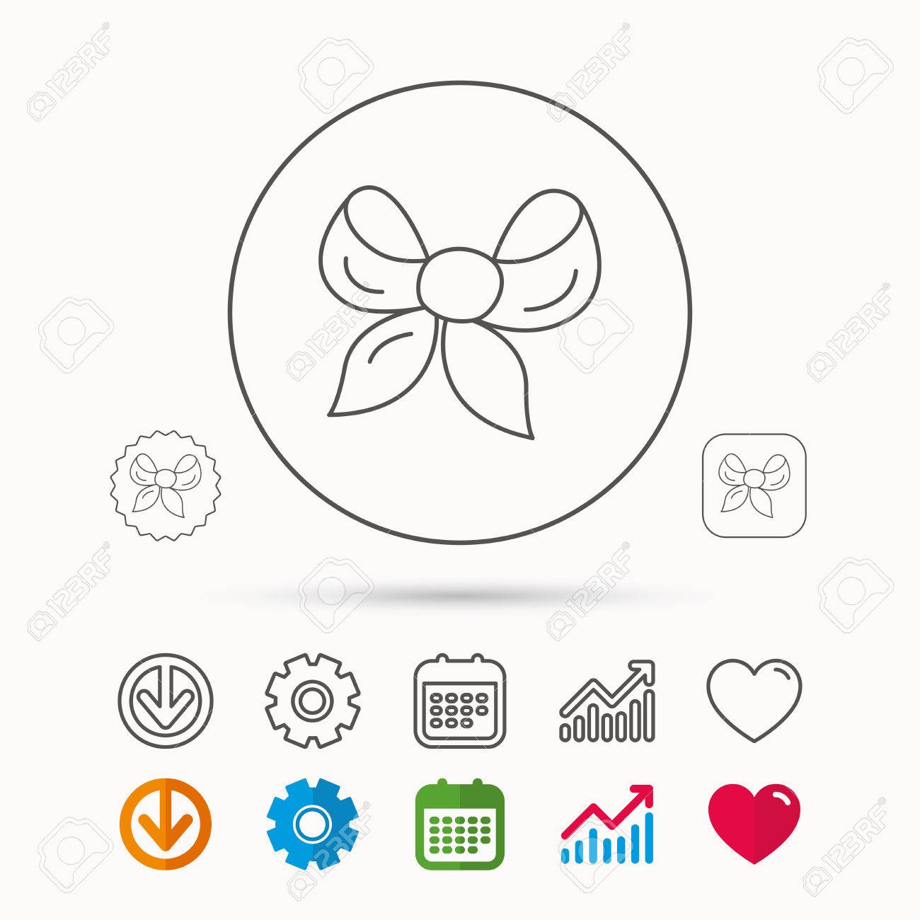 Geschenk Bogen Symbol Prasentieren Sie Dekoration Zeichen Farbband Zum Verpacken Des Symbols Kalender Diagrammdiagramm Und Zahnradzeichen Download Und Herz Lieben Lineare Web Icons Lizenzfrei Nutzbare Vektorgrafiken Clip Arts Illustrationen