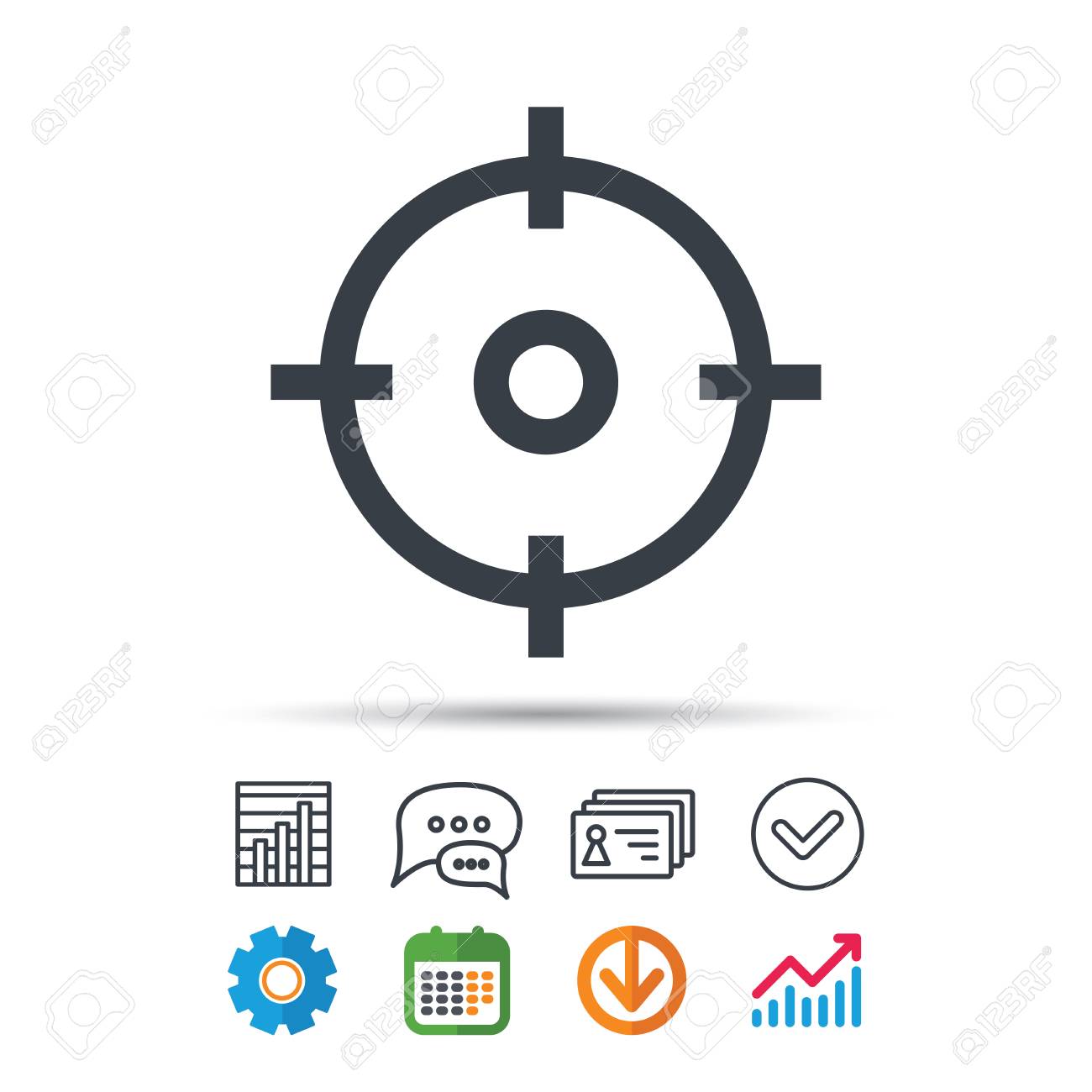 target icon cross hair aim symbol statistics chart chat speech target contacts